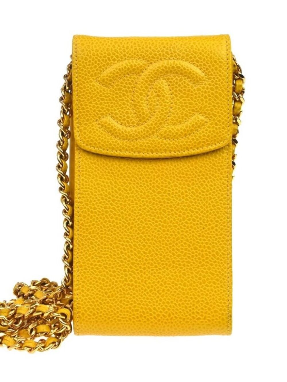 Chanel Yellow Calfskin Chain Shoulder Bag Pochette Phone Case